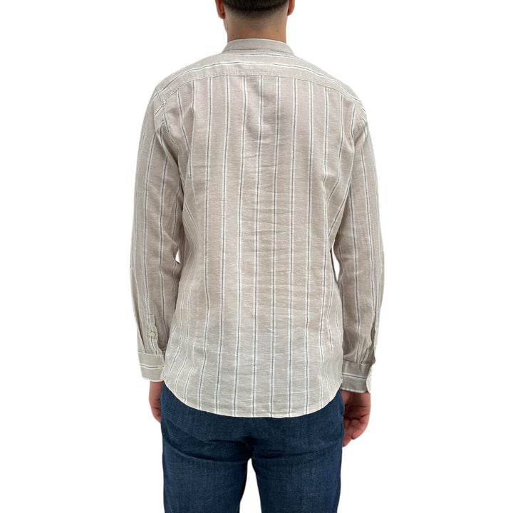 MarKup Camicia Uomo, Collo Alla Coreana, Misto Lino, Avorio