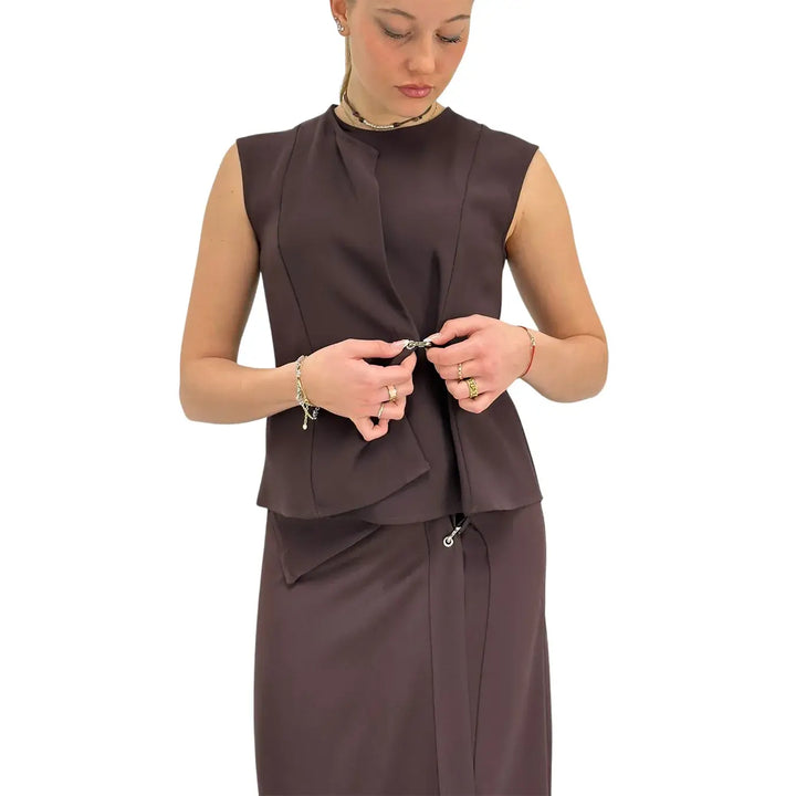 Ottod'Ame, Top, Donna, Dettaglio Metallo, Marrone