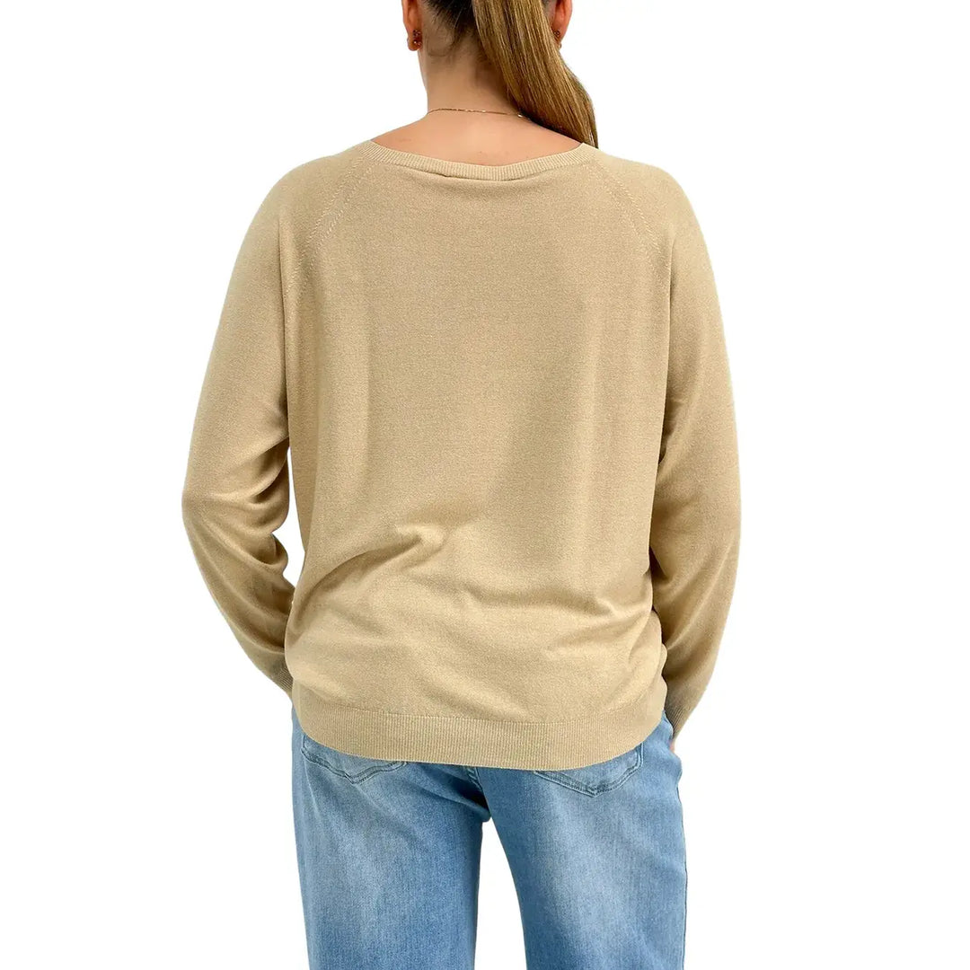 Kontatto, Maglia, Donna, Girocollo, Maniche Lunghe, Lino, Beige