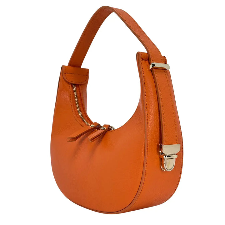 Bassini Borsa Donna Mini in Pelle Arancio con Tracolla Regolabile e Chiusura Zip