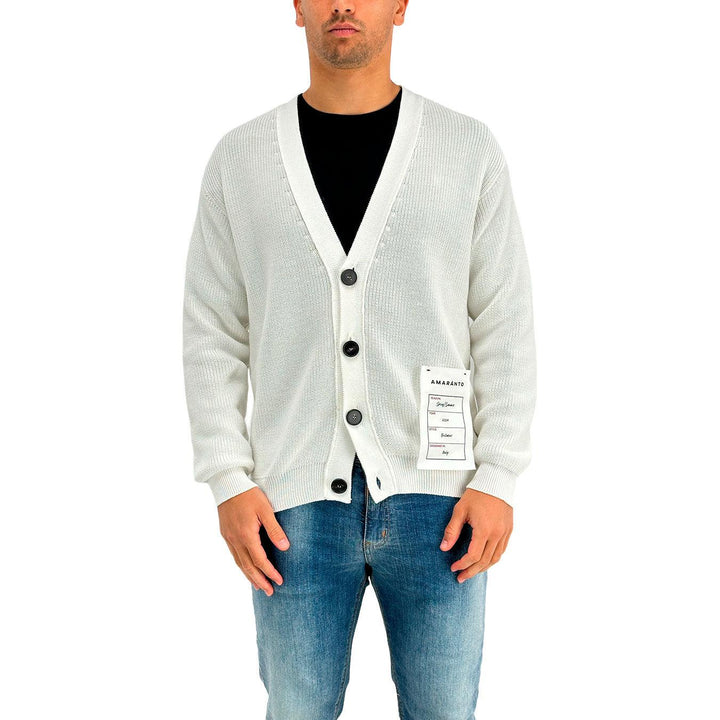 Amaránto Maglia Cardigan Uomo, Collo a V, Basic, Puro Cotone, Bianco, bassiniboutique.it