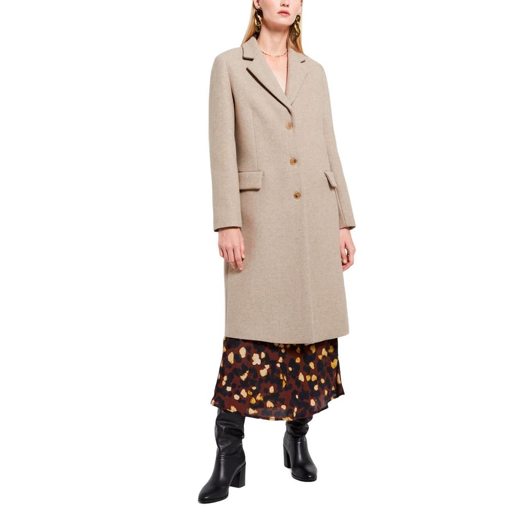 Ottod'Ame Women's Coat, Long, Single Breasted, Wool Blend, Ecru