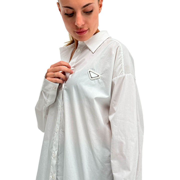 Tensione In Camicia Donna, Over, Manica Palloncino, Cotone, Bianco