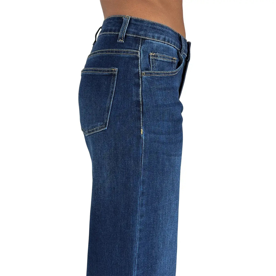 Bassini Jeans Donna Blu Scuro Palazzo in Denim Elasticizzato con Fondo Sfrangiato