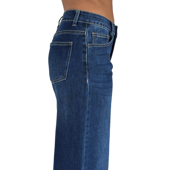 Bassini Jeans Donna Blu Scuro Palazzo in Denim Elasticizzato con Fondo Sfrangiato