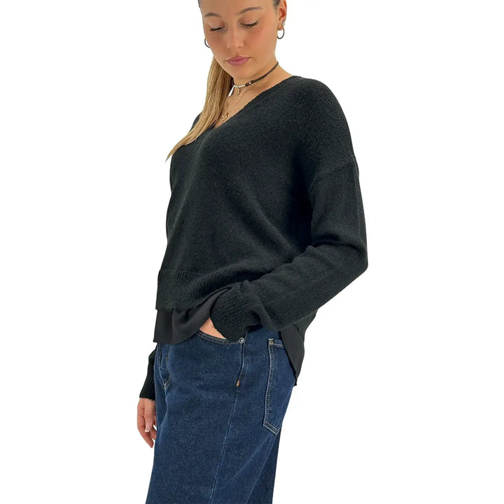 Koralline, Maglia Scollo V, Donna, Tessuto Misto, Nero