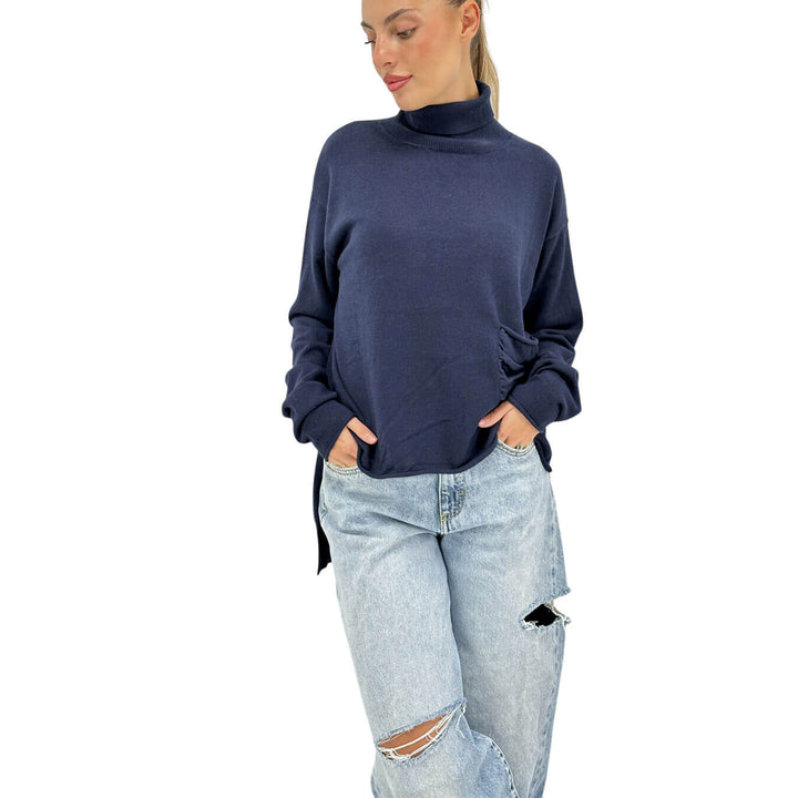 Relish, Maglia, Donna, Paxi, Collo Alto, Cotone Blu