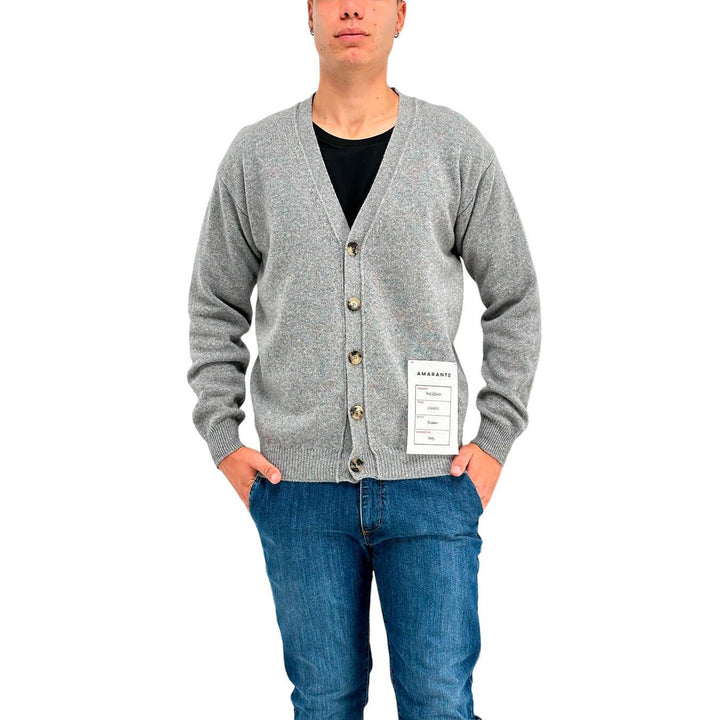 Amaránto Maglia Cardigan Uomo, Scollo a V, Basic, Lana, Grigio