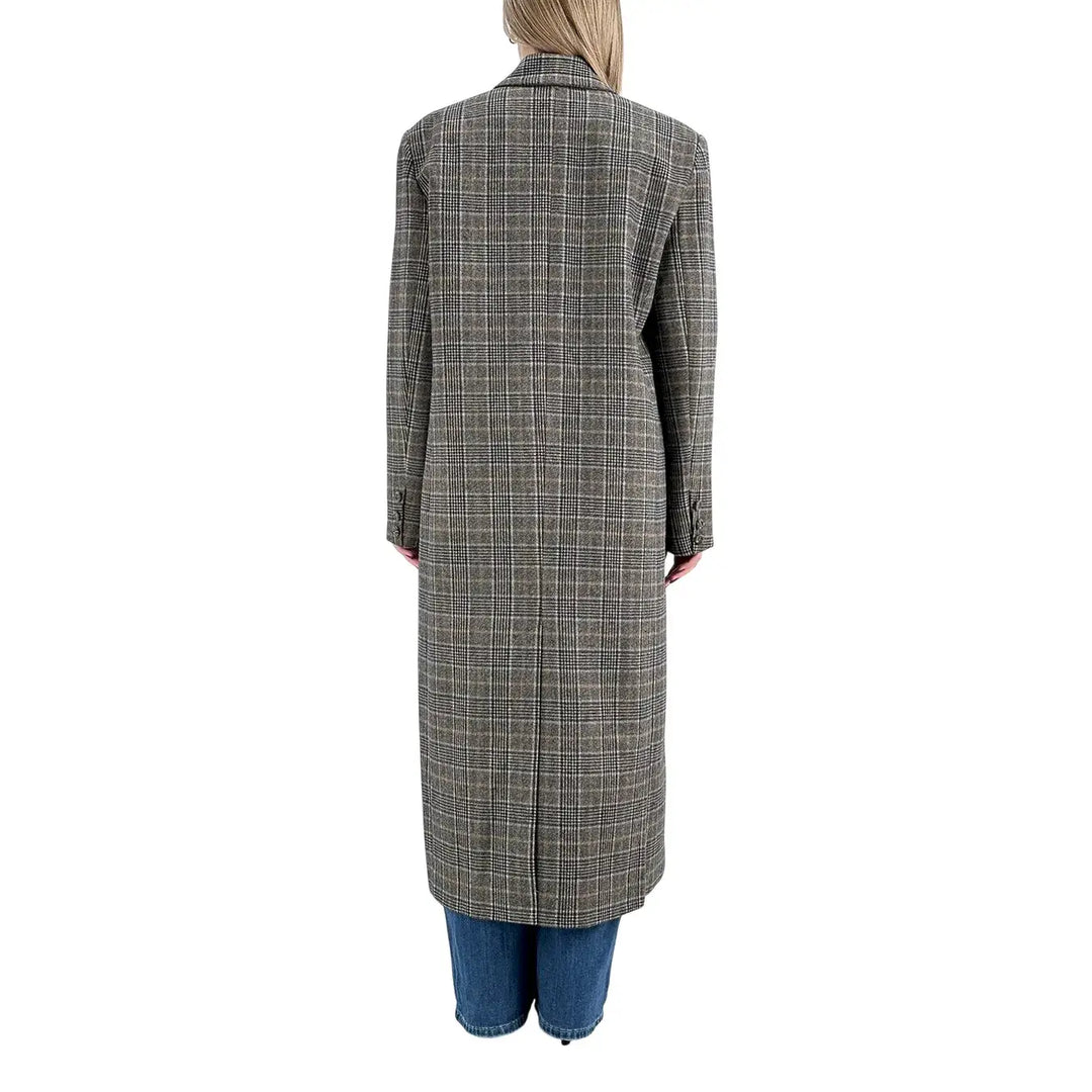Bassini Cappotto Donna Lungo Marrone e Blu Principe di Galles Doppiopetto