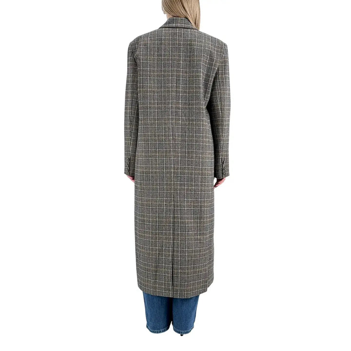 Bassini Cappotto Donna Lungo Marrone e Blu Principe di Galles Doppiopetto