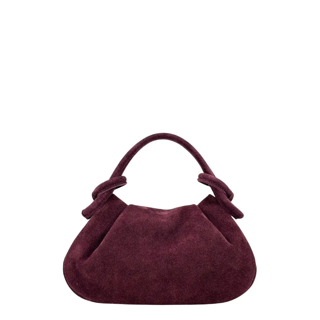 Bassini Borsa Donna Pasticcino in Pelle Scamosciata Burgundi con Doppi Manici e Tracolla Rimovibile
