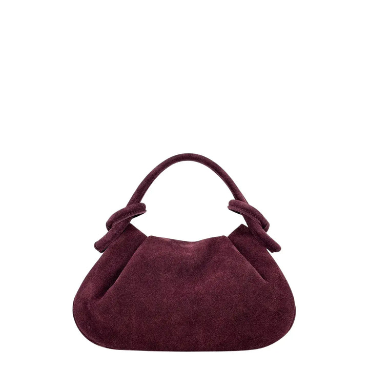 Bassini Borsa Donna Pasticcino in Pelle Scamosciata Burgundi con Doppi Manici e Tracolla Rimovibile