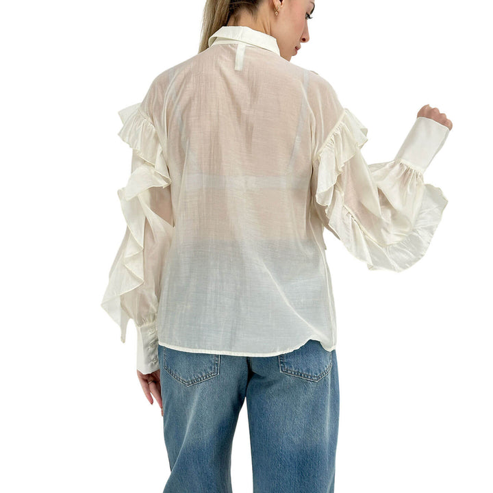 Tensione In Camicia Donna, Ruches Decorative, Beige