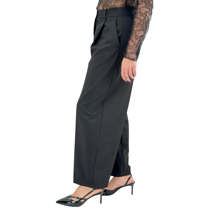 Bassini Pantaloni Donna Neri Sartoriali a Gamba Larga con Doppia Pince e Tasche a Filo