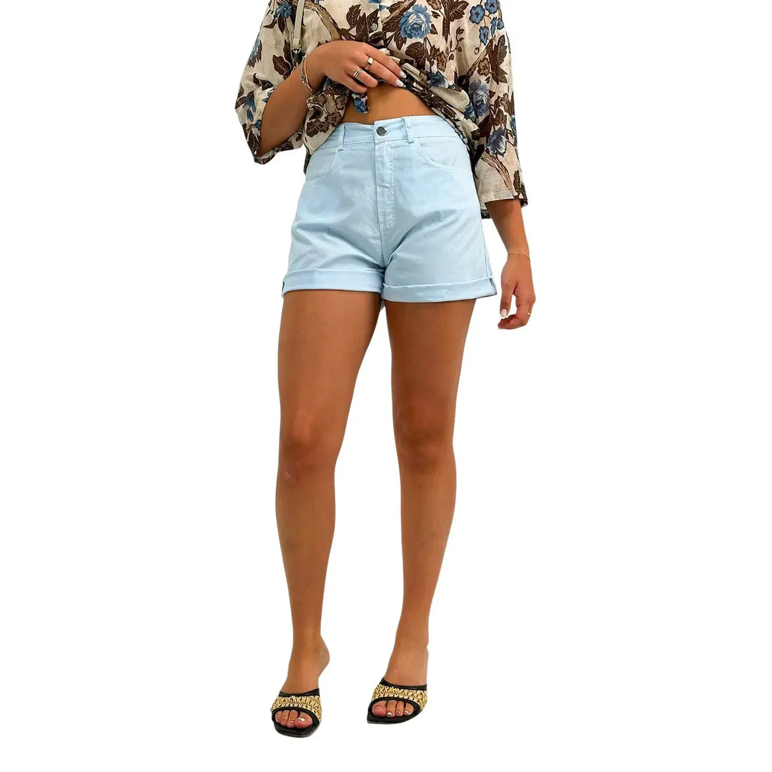 Motel Shorts Donna Celesti in Cotone Elasticizzato con Vestibilità Casual