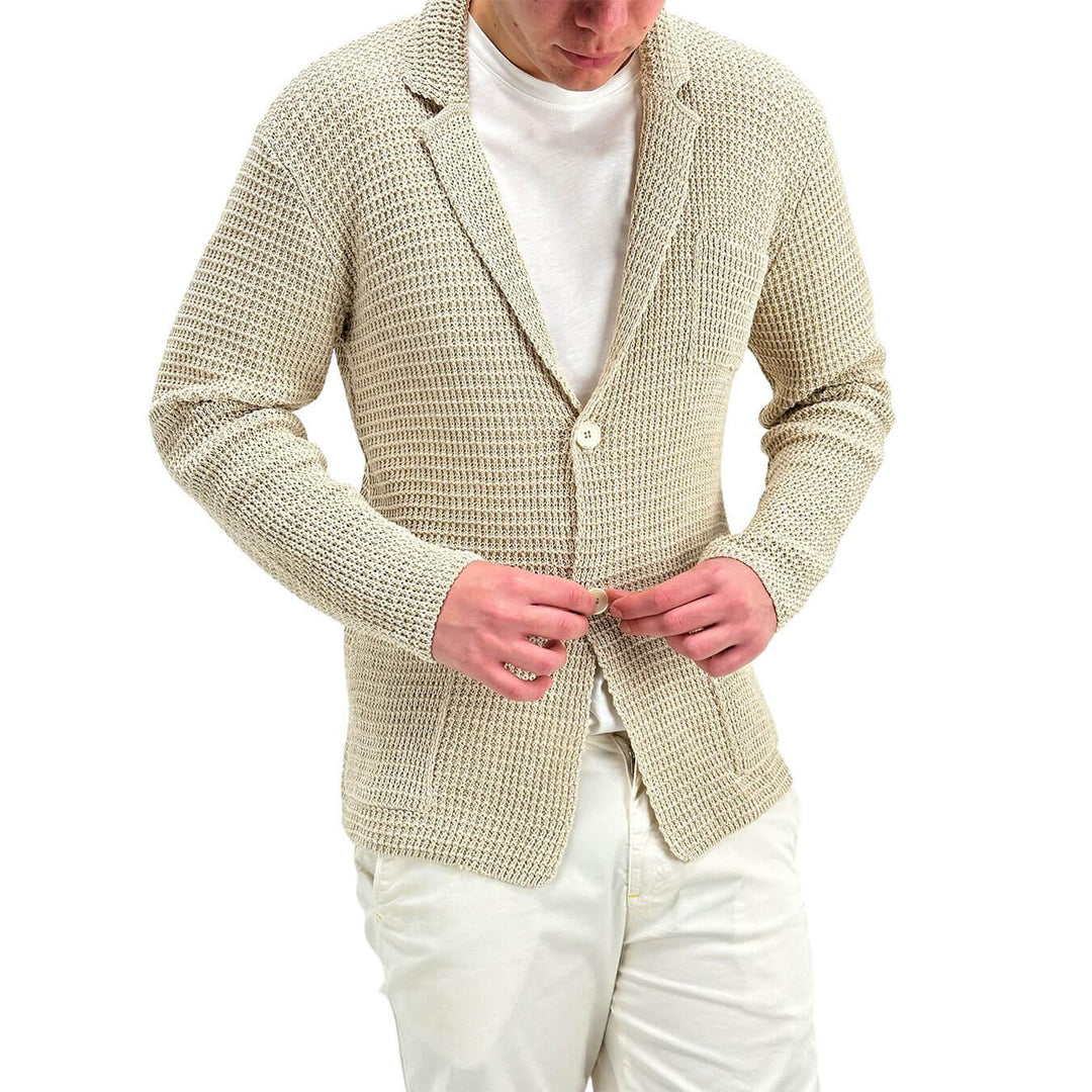 BL.11 Block Eleven Giacca Uomo, Cardigan, Revers, Cotone, Beige