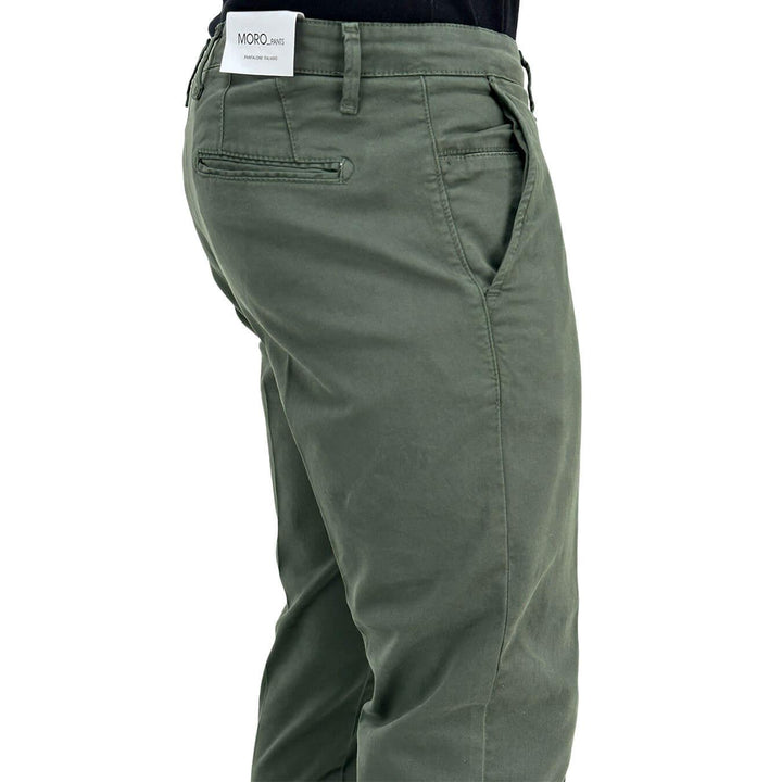 Moro Pantaloni Chino, Uomo, Regular Fit, Cotone, Verde