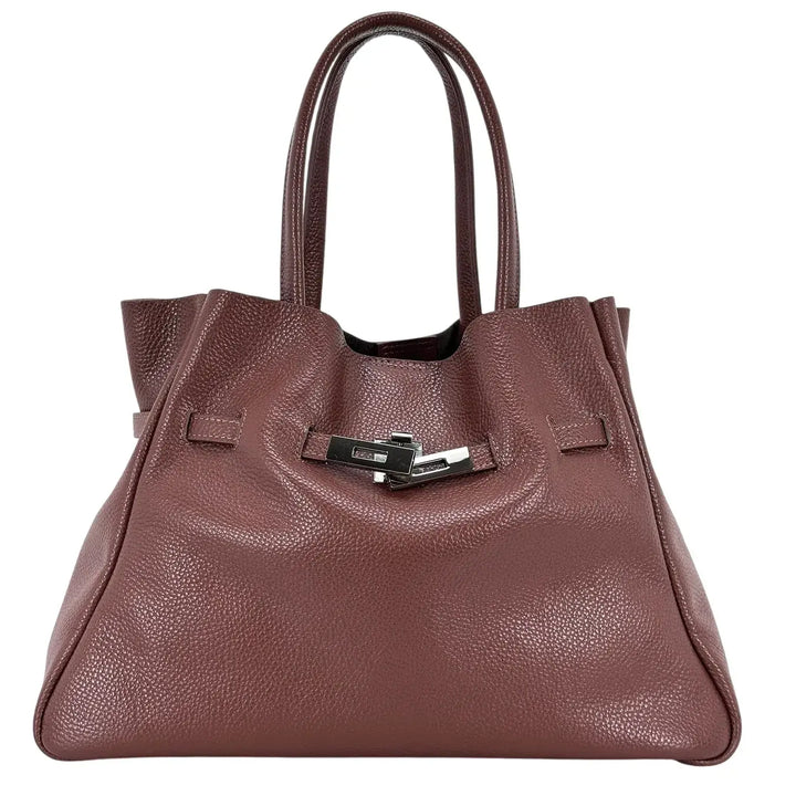 Bassini Borsa Donna in Pelle Cognac con Due Manici, Tracolla Rimovibile e Chiusura Magnetica