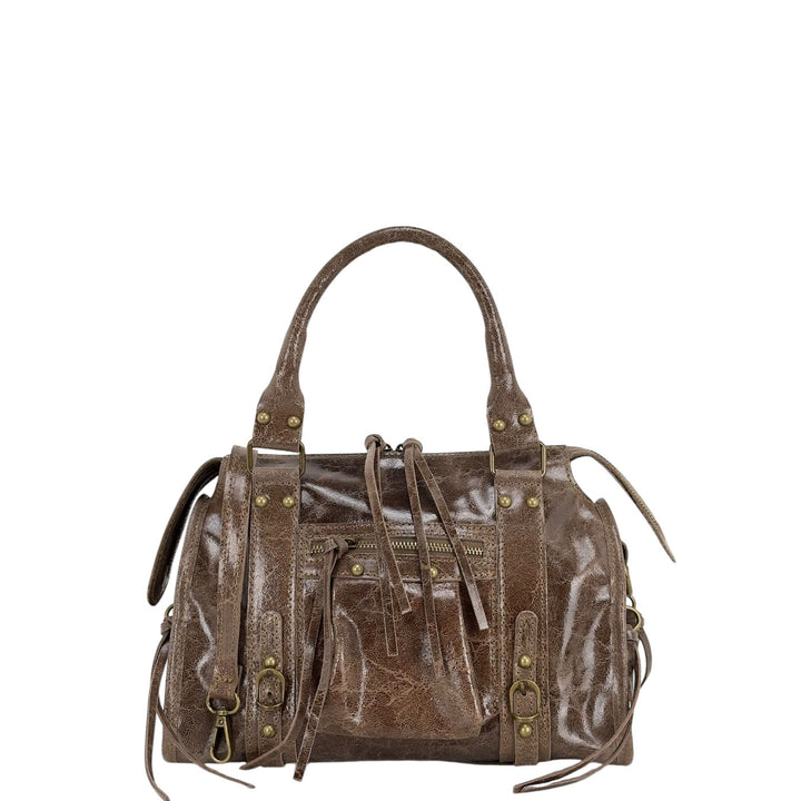 Bassini Borsa Donna, Modello Bugatti Medio, Tracolla, Pelle, Taupe