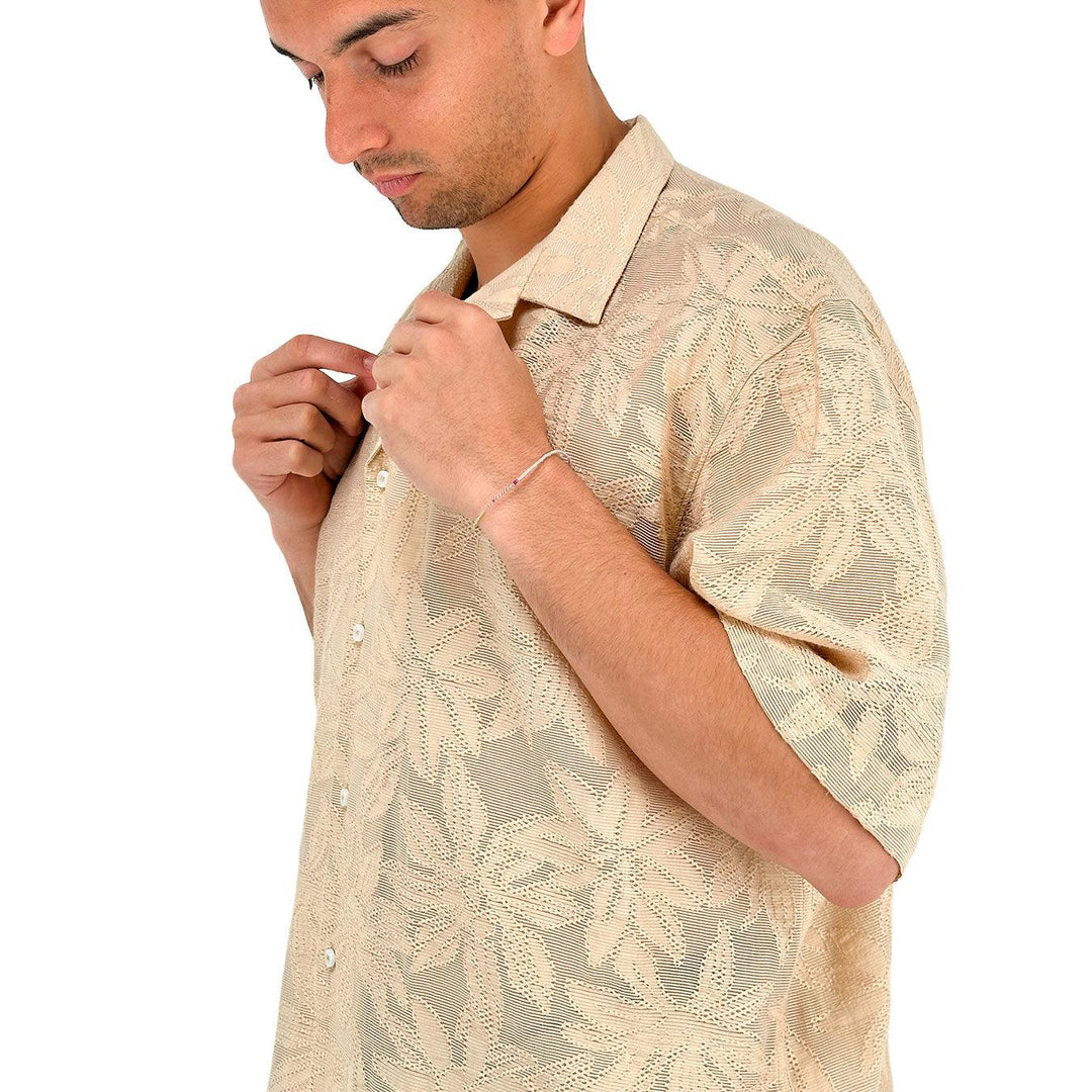 I'm Brian Men's Shirt, Perforated in Floral Tone, Viscose, Beige