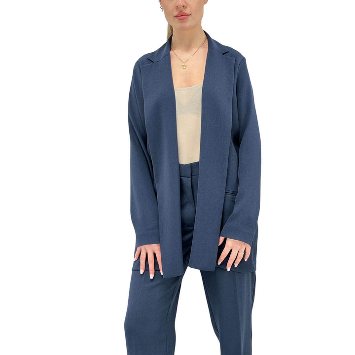 Ottod'Ame giacca Donna, Blazer senza Bottoni, Revers, Blu