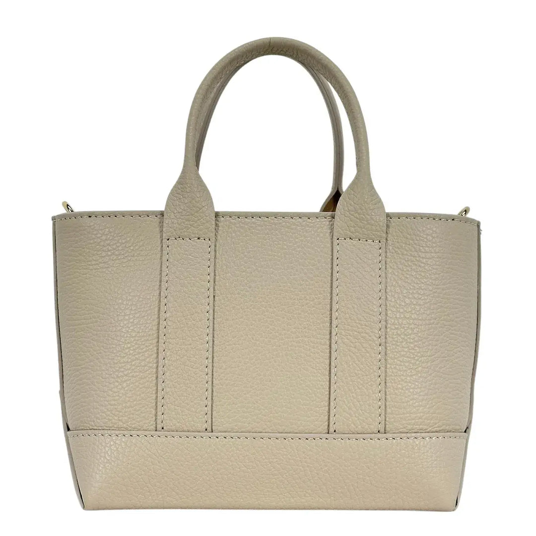 Bassini Borsa Donna Mini in Pelle Avorio con Due Manici e Tracolla Intercambiabile