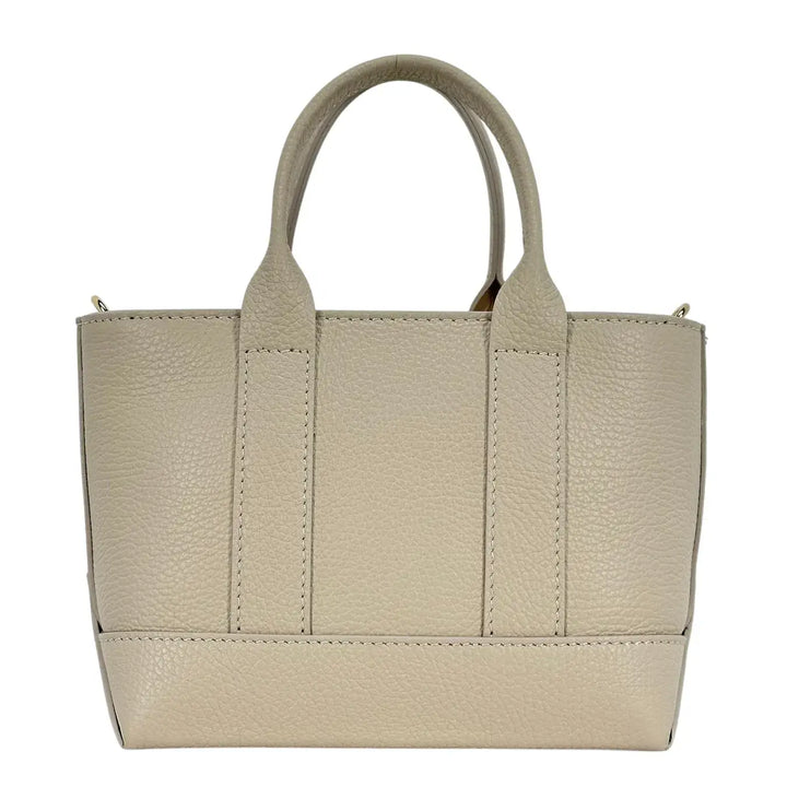 Bassini Borsa Donna Mini in Pelle Avorio con Due Manici e Tracolla Intercambiabile
