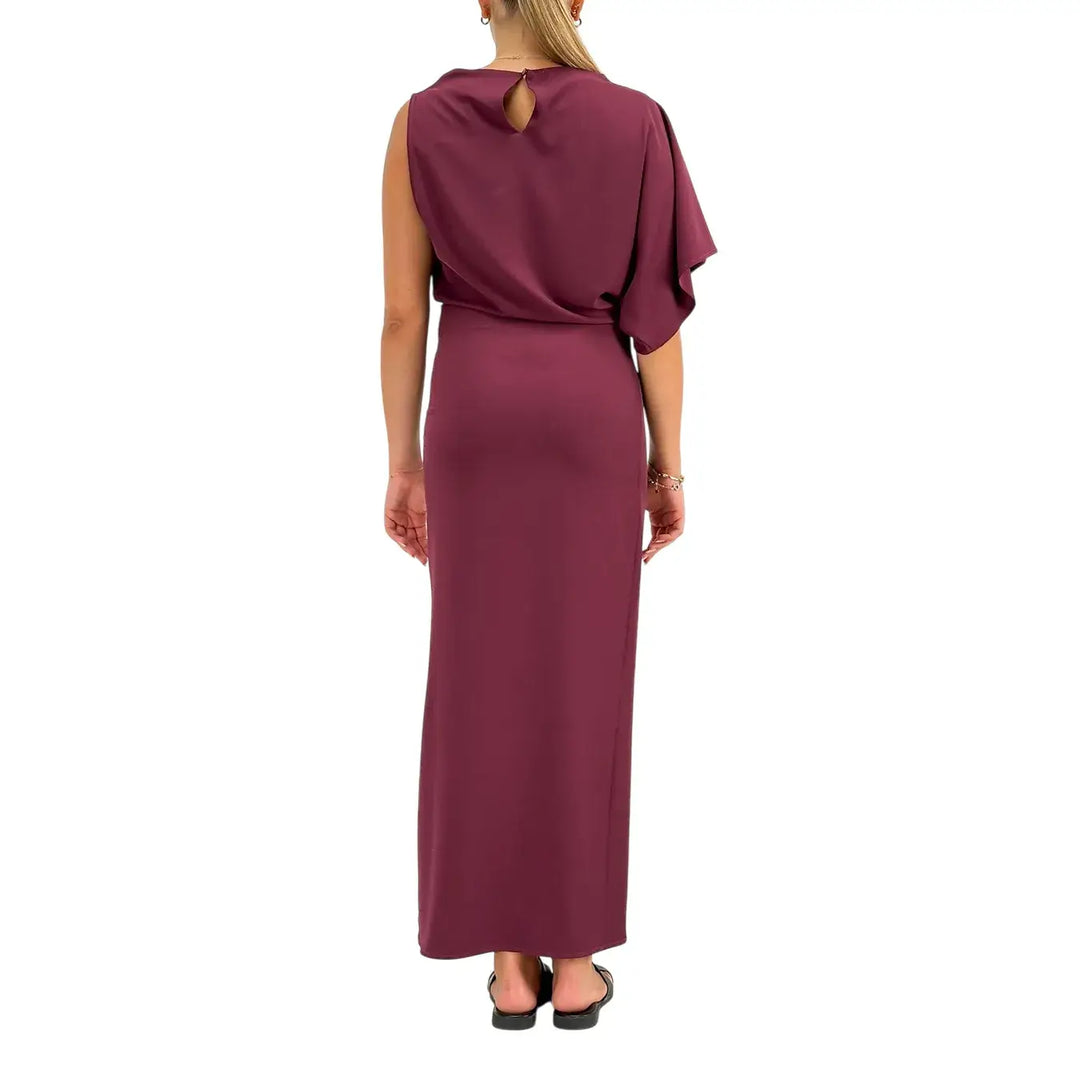 Kontatto Abito Donna Burgundy Lungo Monospalla con Spacco Laterale