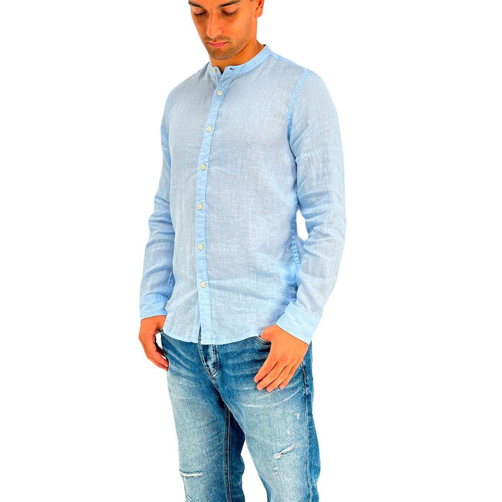 MarKup Camicia Uomo, Collo Alla Coreana, Puro Lino, Modello Basic - BassiniBoutique.it