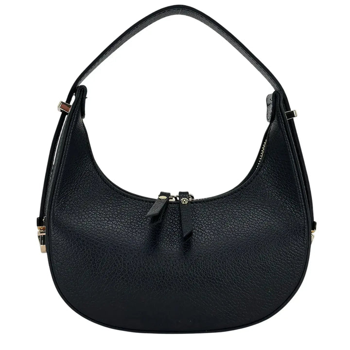 Bassini Borsa Donna Mini in Pelle Nera con Tracolla Regolabile e Chiusura Zip