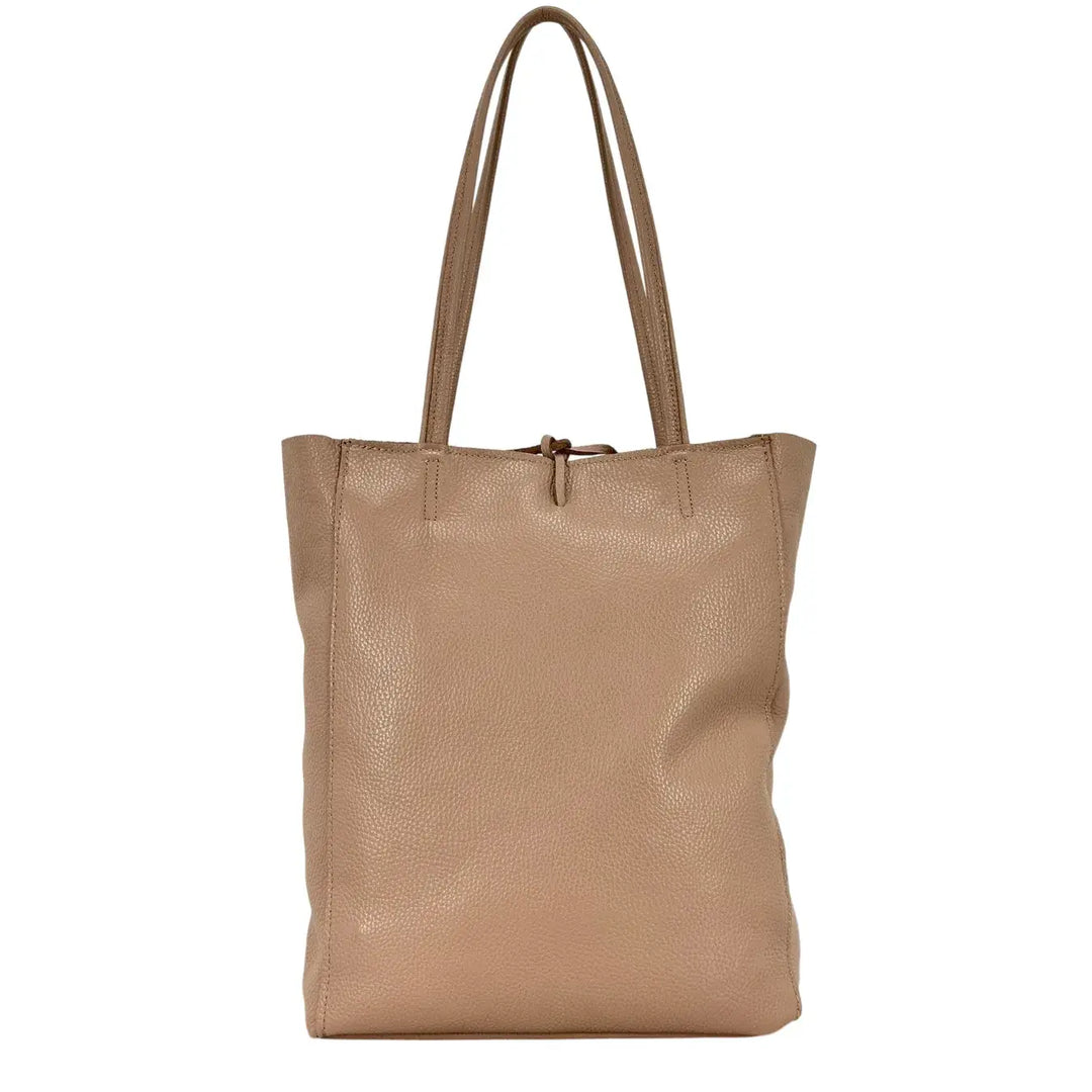 Bassini Borsa Donna in Pelle Cipria con Manici Tracolla e Chiusura Zip con Tasca Interna