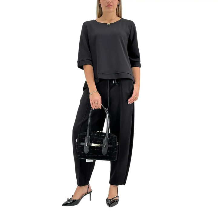 Bassini Pantaloni Donna Neri in Felpa a Sigaretta Over con Coulisse e Tasche Laterali