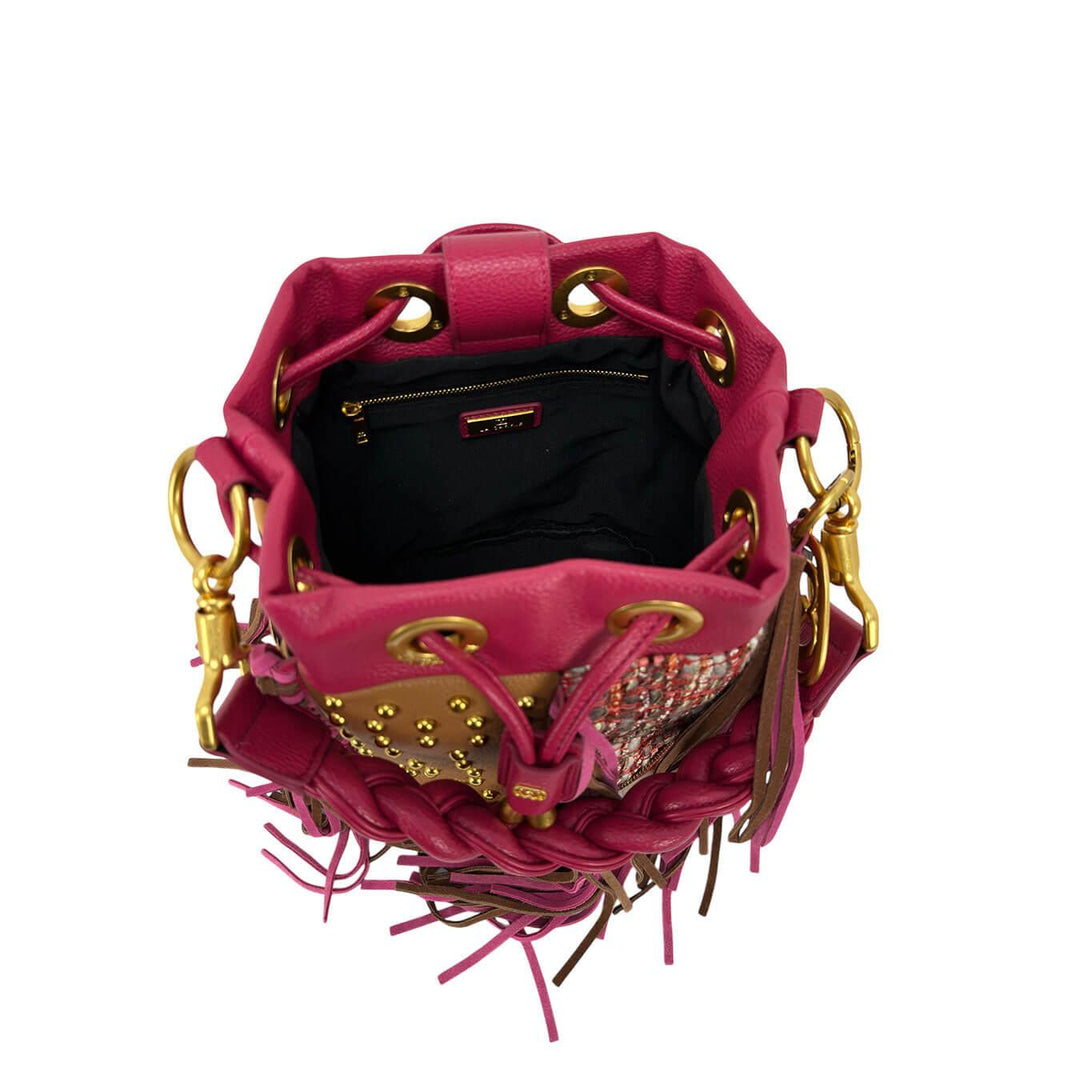 La Carrie Lecacy Bucket Borsa Donna, Secchiello, Frange, Fucsia