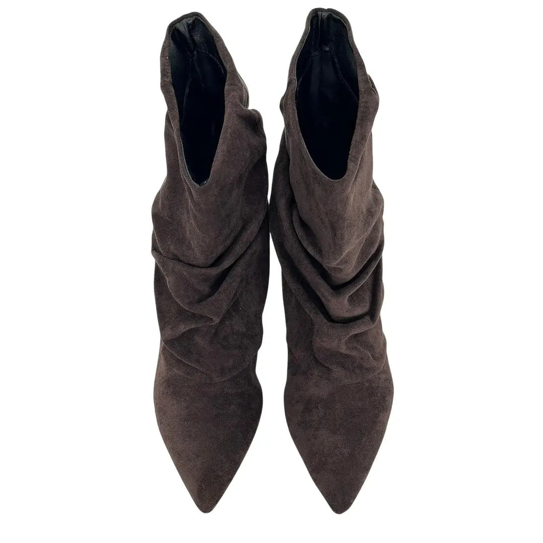Bassini Stivaletto Donna Marrone Basso Arricciato in Ecopelle Scamosciata con Tacco 5 cm e Suola Antiscivolo