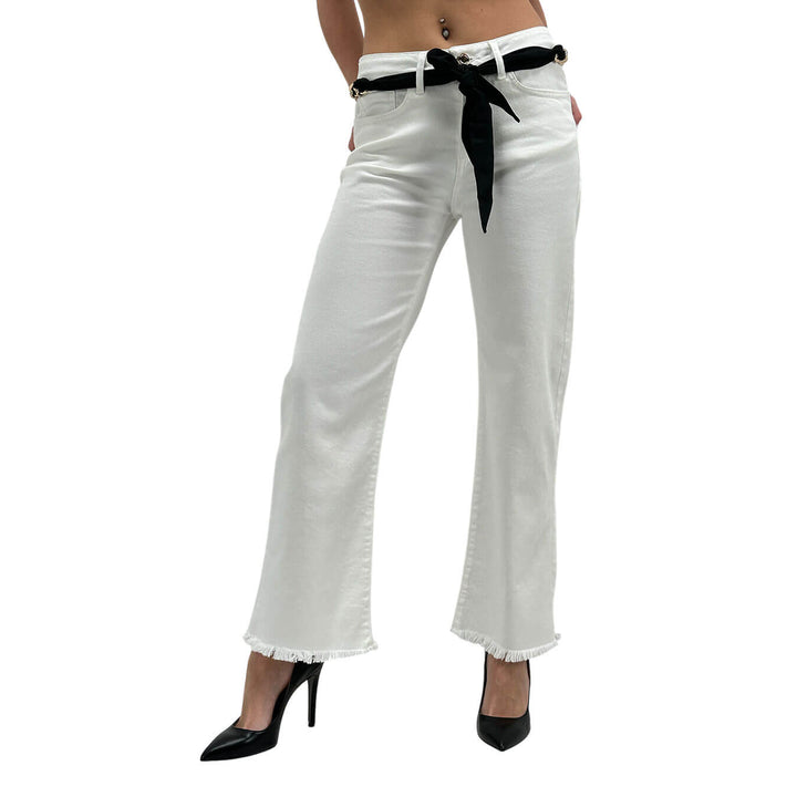 Relish Vicl_F Pantaloni Donna, Fondo Sfrangiato, Cotone, Bianco