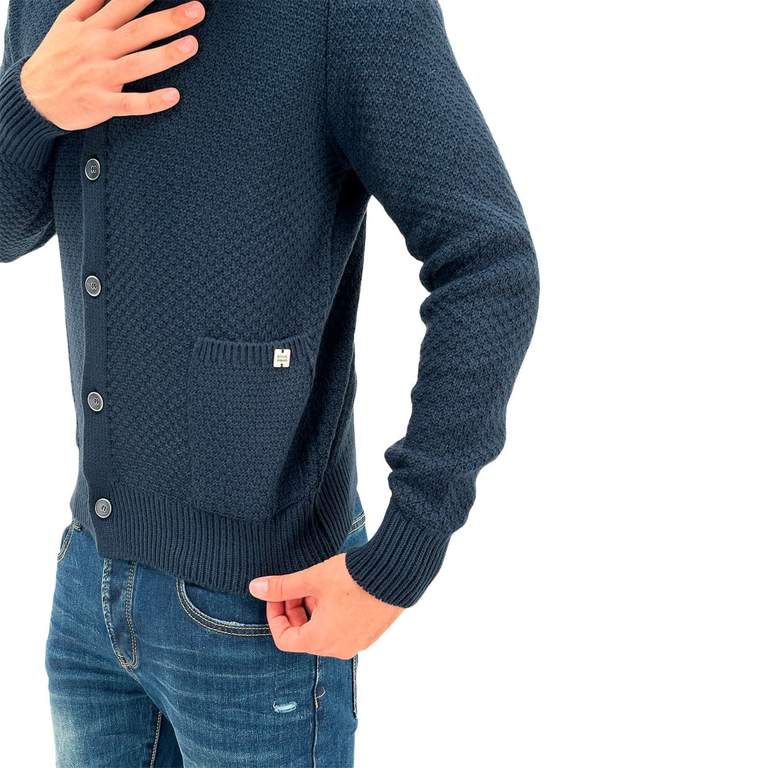 BL.11 Block Eleven Maglia Uomo, Cardigan, Colletto Classico, Lana, Blu