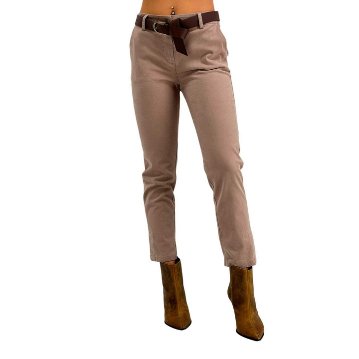 Motel Pantaloni Donna, Modello Cargo, Cotone Elasticizzato, Beige