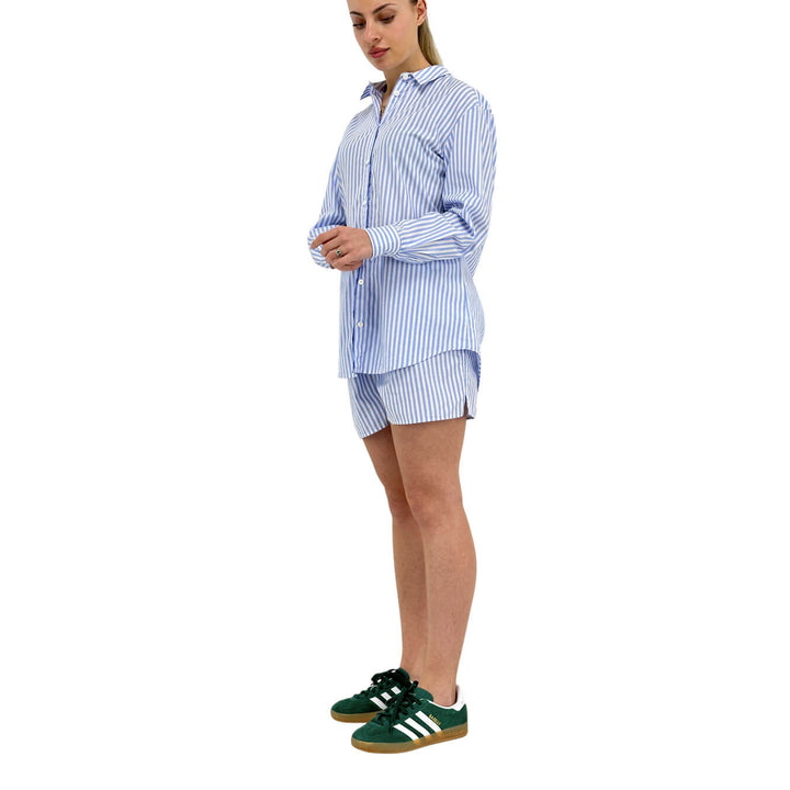Mc2 Saint Barth Camicia Donna, Lunga, Cotone Mille Righe, Celeste