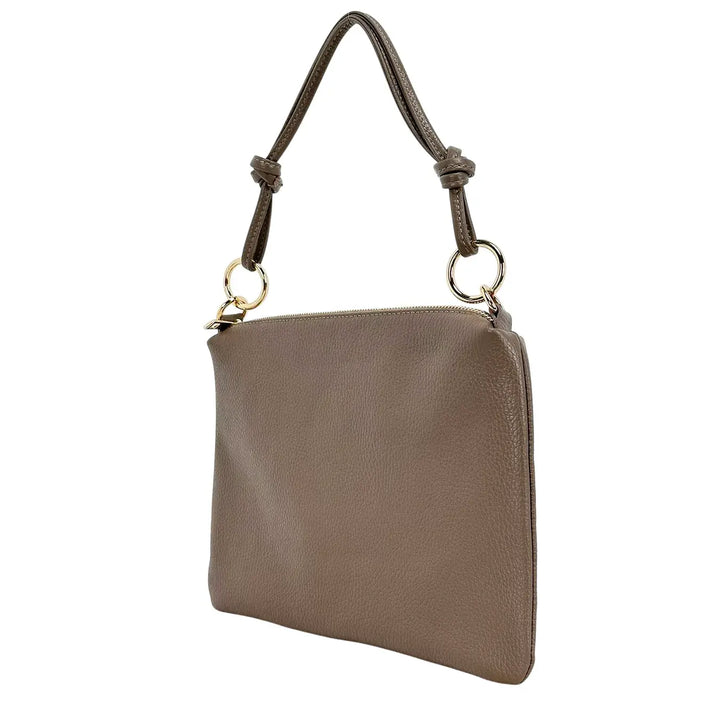 Bassini Borsa Donna Piatta in Pelle con Zip e Tracolla Intercambiabile Taupe