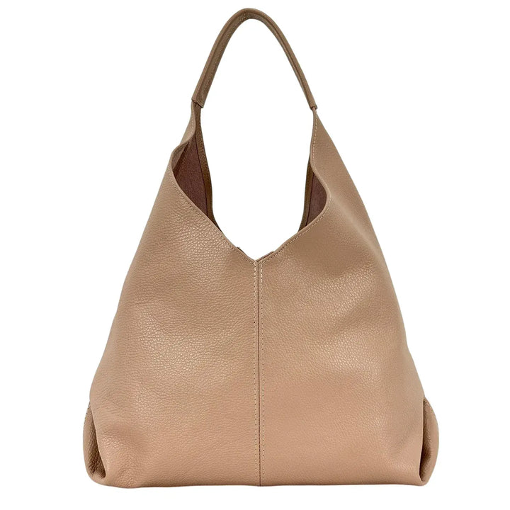 Bassini Borsa Donna a Sacca in Pelle Cipria con Chiusura Magnetica e Pochette Interna con Tracolla