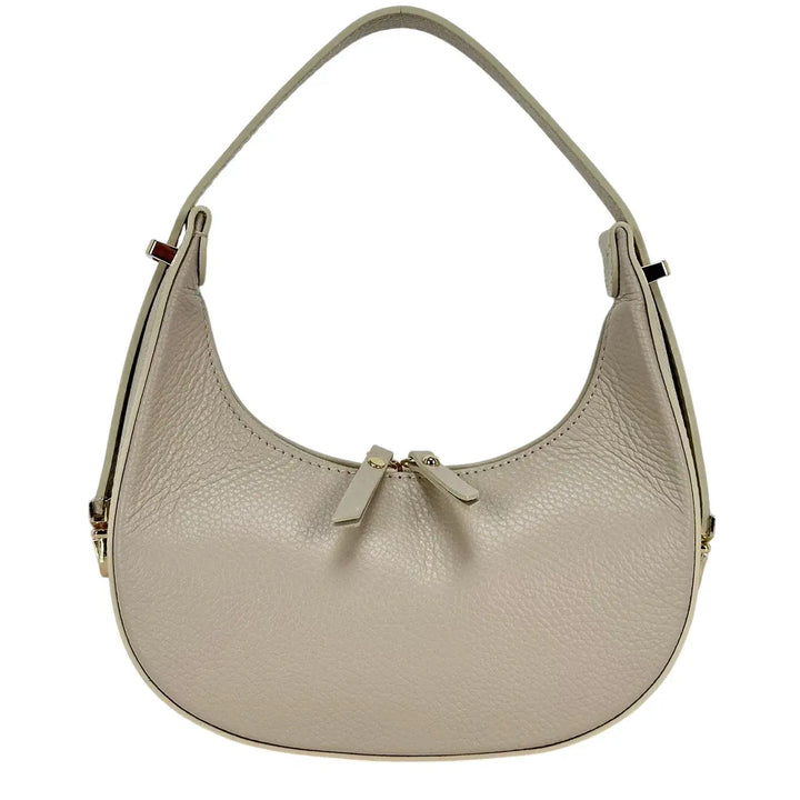 Bassini Borsa Donna Mini in Pelle Avorio con Tracolla Regolabile e Chiusura Zip