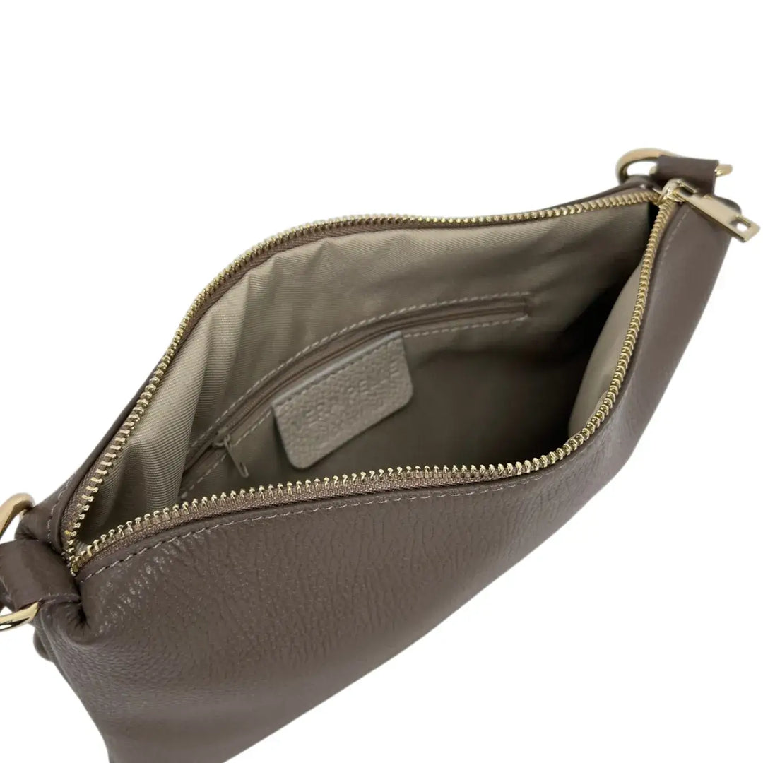 Bassini Borsa Donna Piatta in Pelle con Zip e Tracolla Intercambiabile Taupe