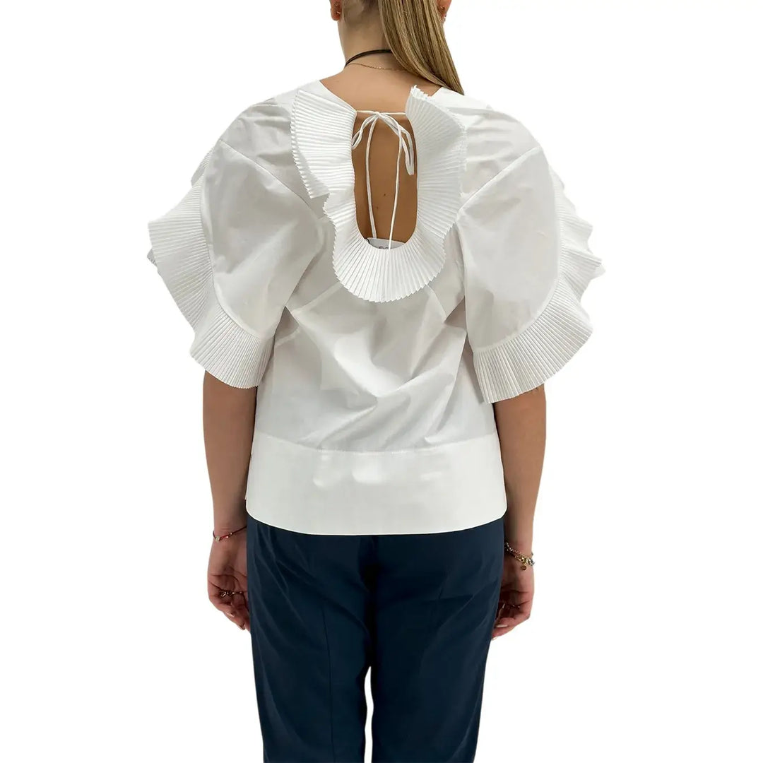 Meimeij, Blusa, Donna, Scollo Plissè, Bianco