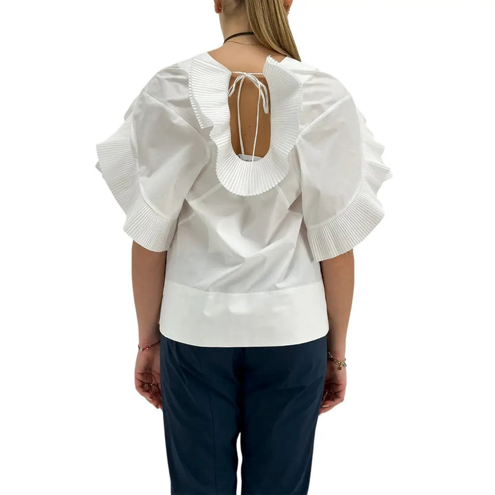 Meimeij, Blusa, Donna, Scollo Plissè, Bianco