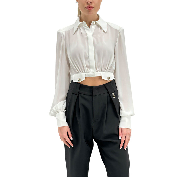 Relish Camicia Kugat Donna, Crop, Tasche Decorative, Bianco