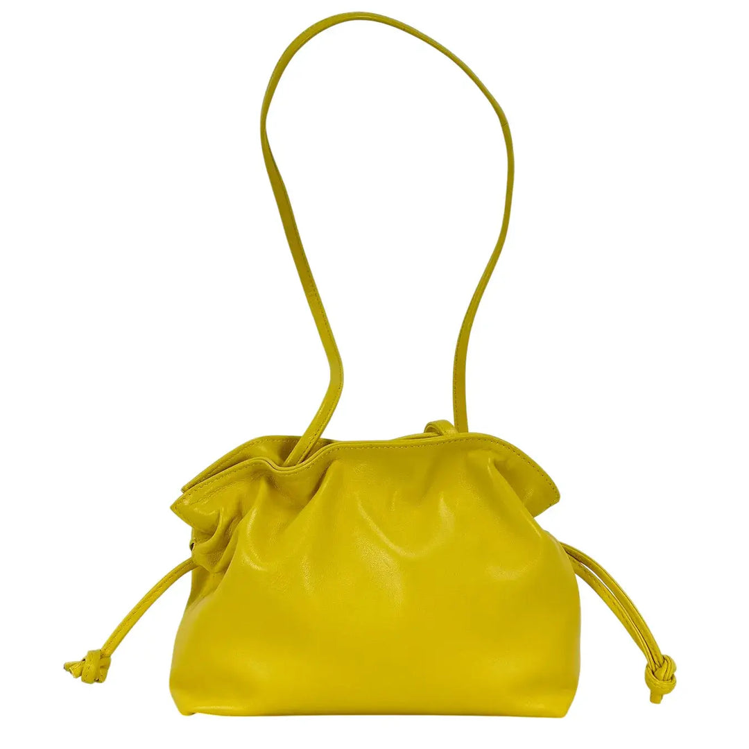 Bassini Borsa Donna Pasticcino Piccola in Nappa Gialla con Chiusura Magnetica e Tracolla in Pelle