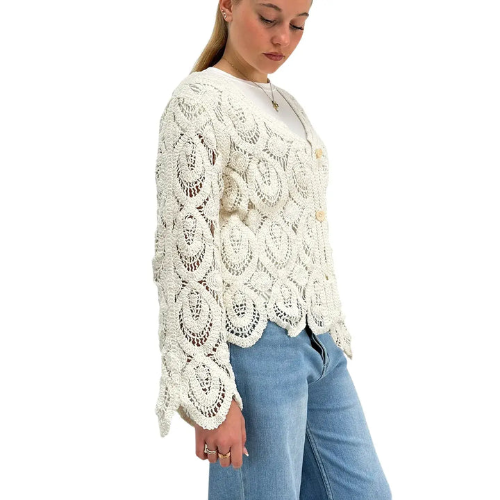 Bassini, Cardigan, Donna, Uncinetto, Ecrù