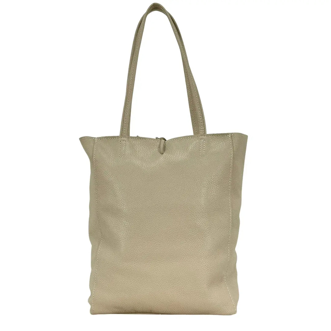 Bassini Borsa Donna in Pelle Avorio con Manici Tracolla e Chiusura Zip con Tasca Interna