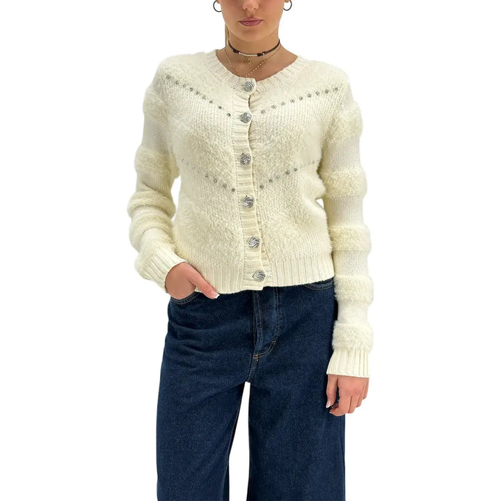 Koralline, Cardigan, Donna, Tessuto Misto, Panna