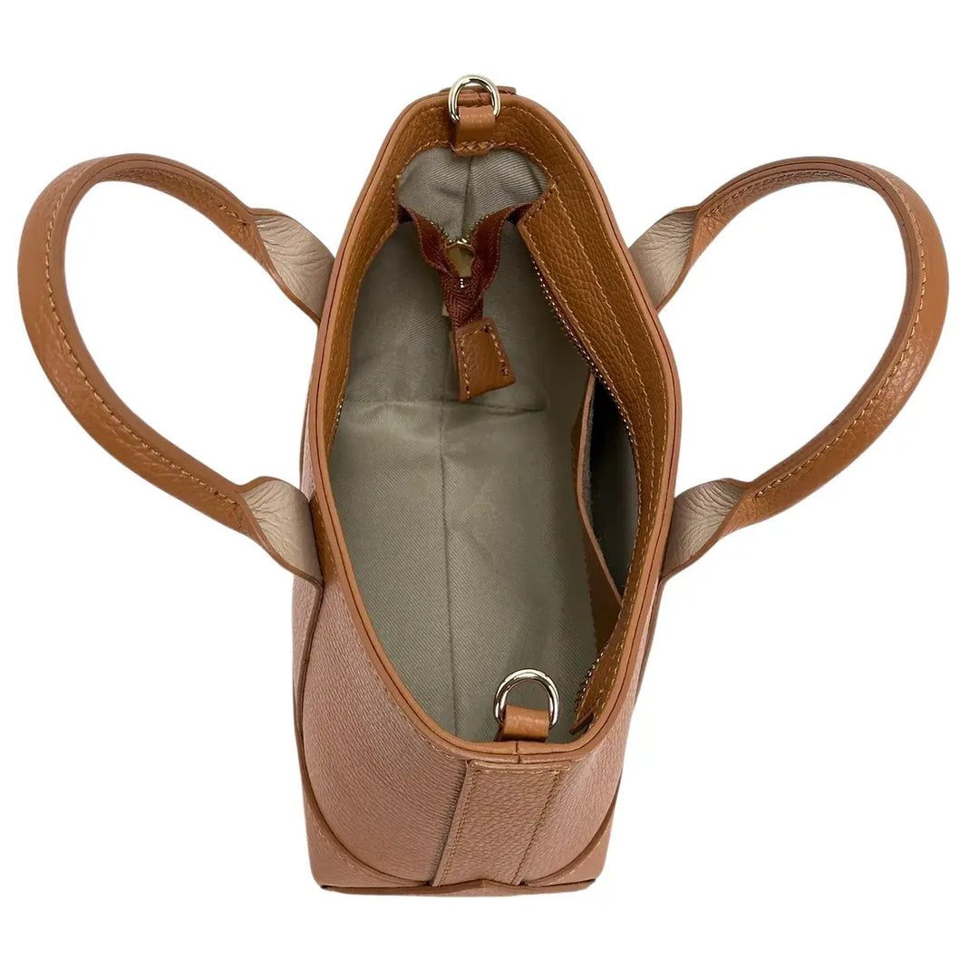 Bassini Borsa Donna Mini in Pelle Cognac con Due Manici e Tracolla Intercambiabile